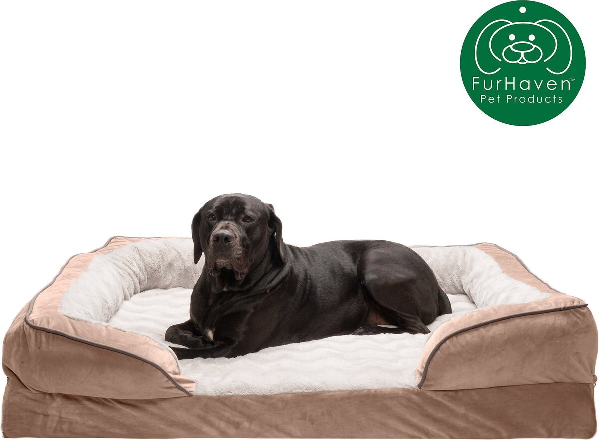 FurHaven Perfect Comfort Velvet Waves Full Support Orthopedic Sofa Dog and Cat Bed