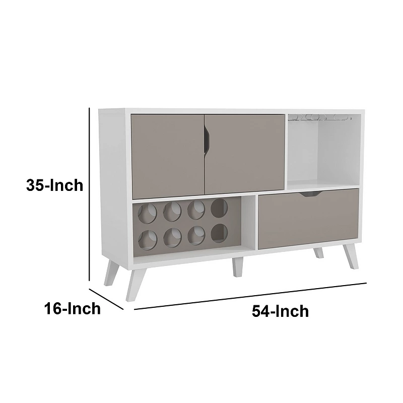 54 Inch 2 Door Wine Bar Cabinet TV Entertainment Console， Wine Rack， 1 Drawer， White， Gray