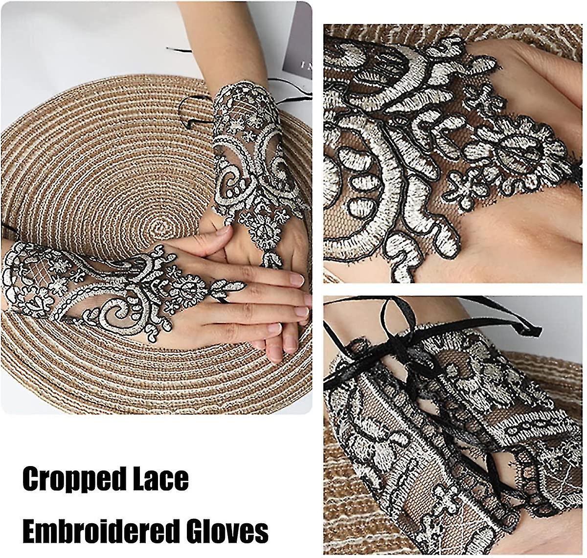 Women's Short Lace Embroidered Fingerless Gloves Sun Protection Fingerless Bridal Wrist