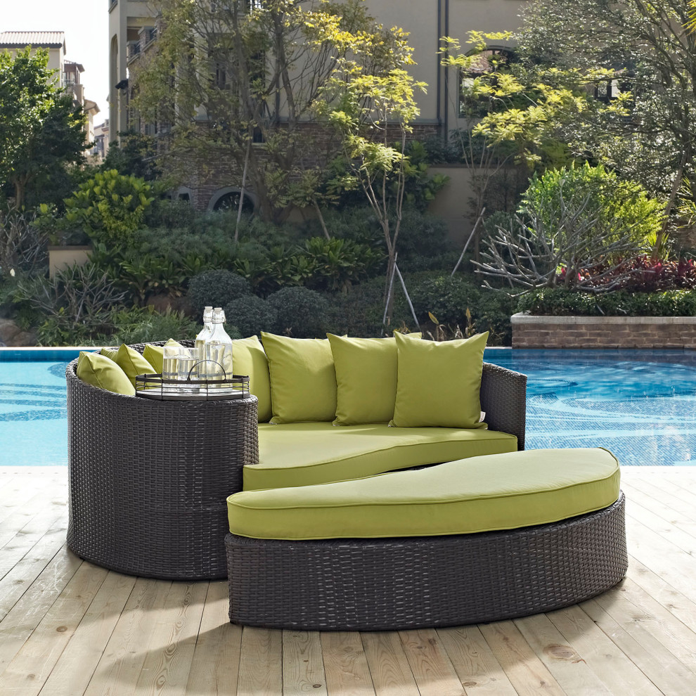 Espresso Peridot Convene Outdoor Patio Daybed   Tropical   Outdoor Chaise Lounges   by PARMA HOME  Houzz