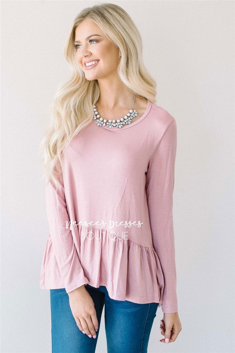 Peplum Ruffle Long Sleeve  Top