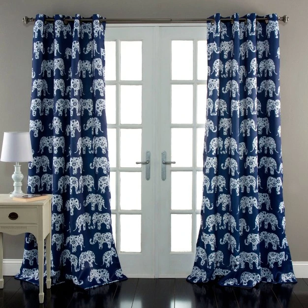 Light Filtering Elephant Parade Curtain Panels Navy Lush D cor