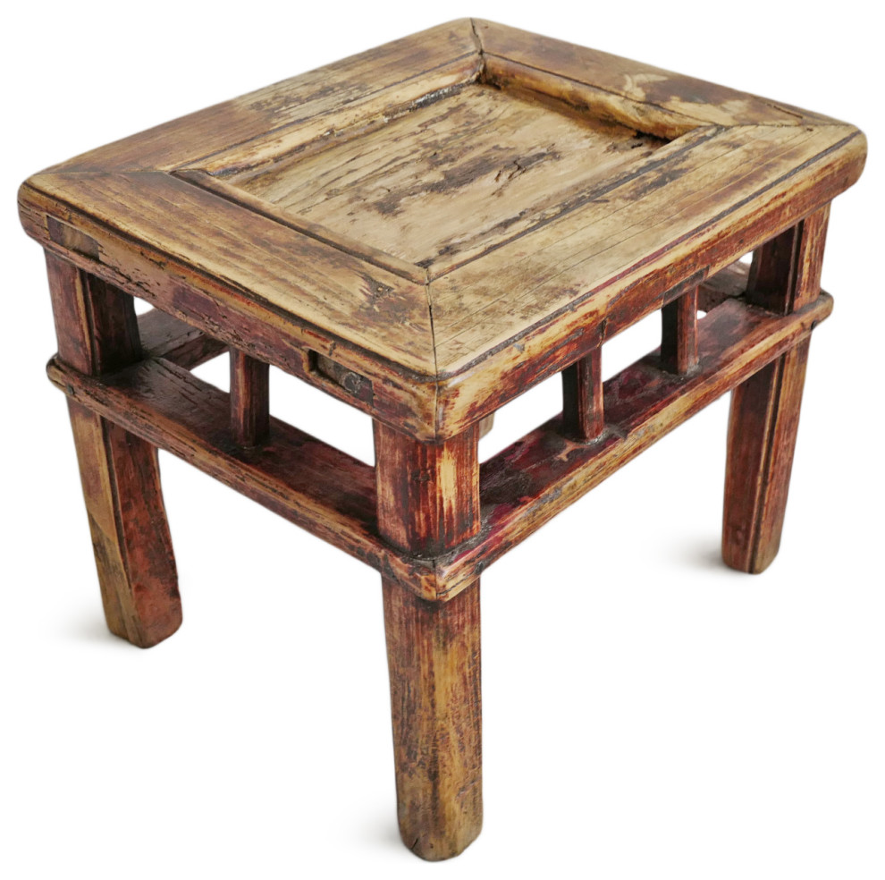 Consigned Vintage Elm Farm Stool   Asian   Side Tables And End Tables   by Design Mix Furniture  Houzz