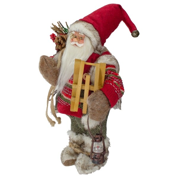 12 Standing Santa With a Sled and Lantern Christmas Figure