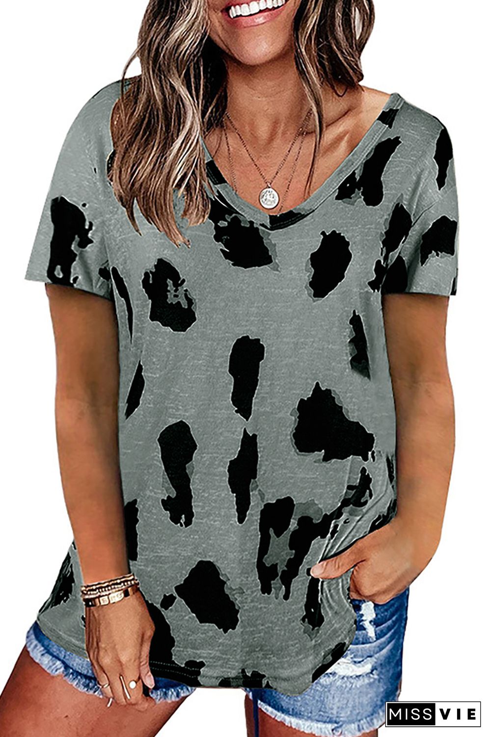 Leopard Printed Casual Loose Short Sleeve T-shirt