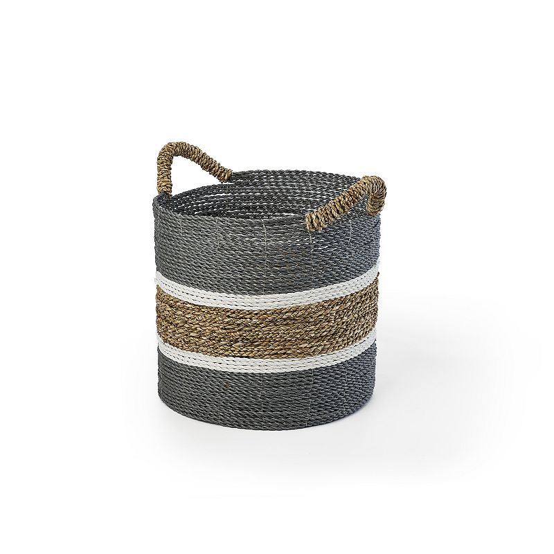 Saddle River Gray Seagrass and Raffia Basket 3-piece Set