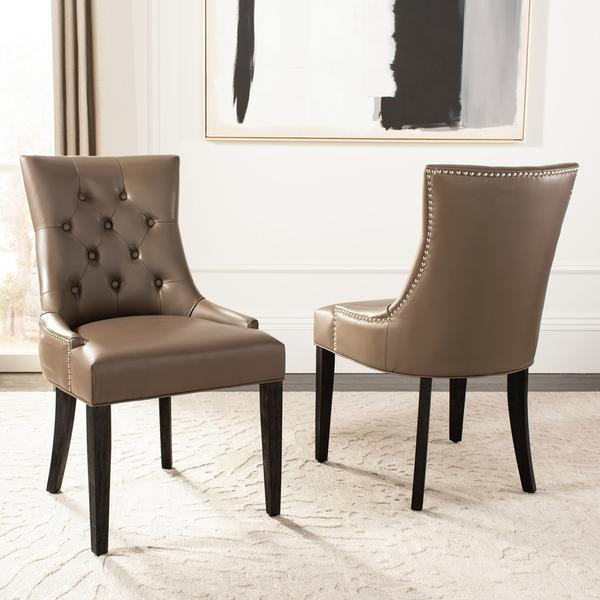 Heather 19  x27 x27H Tufted Side Chairs Silver Nail Heads set of 2 Clay   Transitional   Dining Chairs   by AED Luxury Home Decor  Houzz