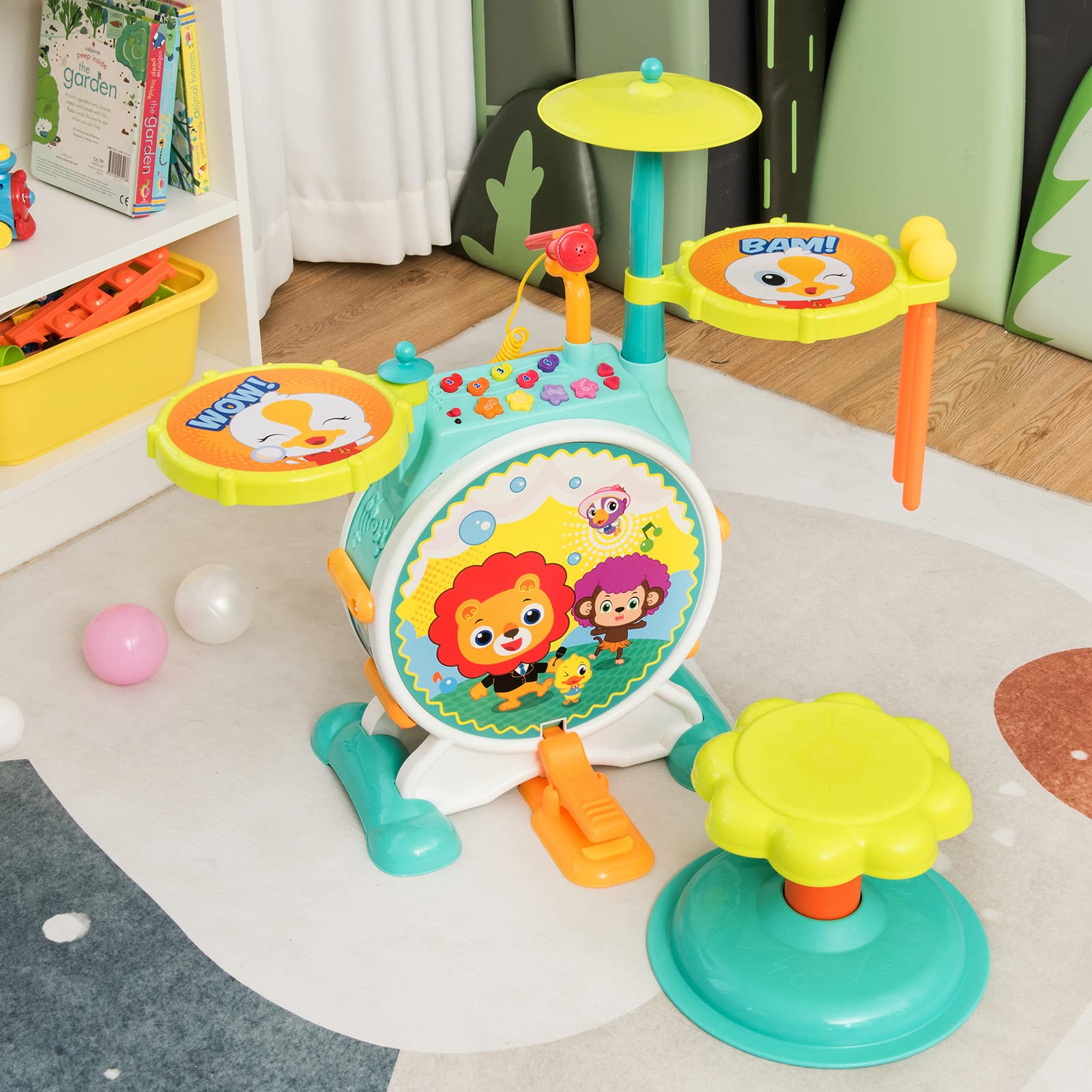 Kids Drum Set, Electric Musical Instruments Toy with Working Microphone