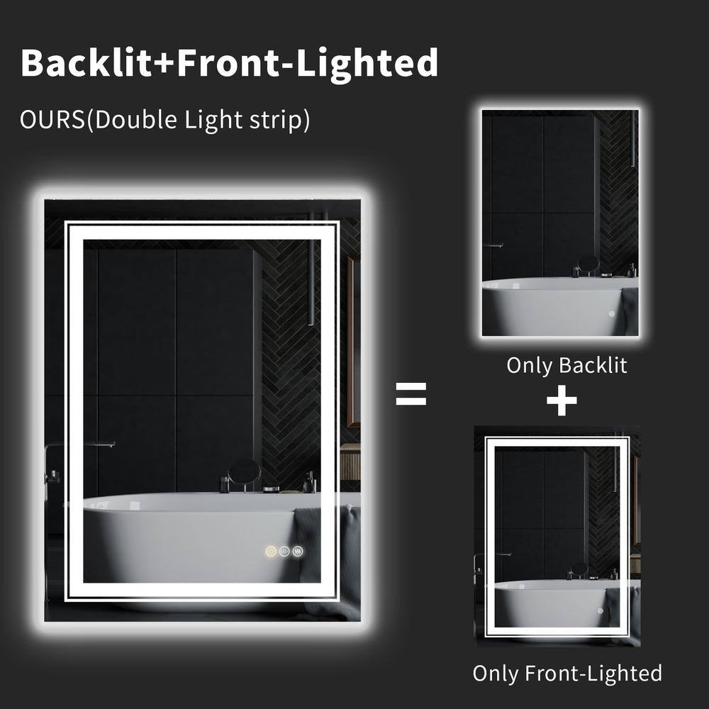 Wisfor 28 in. W x 36 in. H Large Rectangular Frameless Anti-Fog High Lume LED Lighted 2-Way Hanging Wall Bathroom Vanity Mirror XMR-C28-188-US