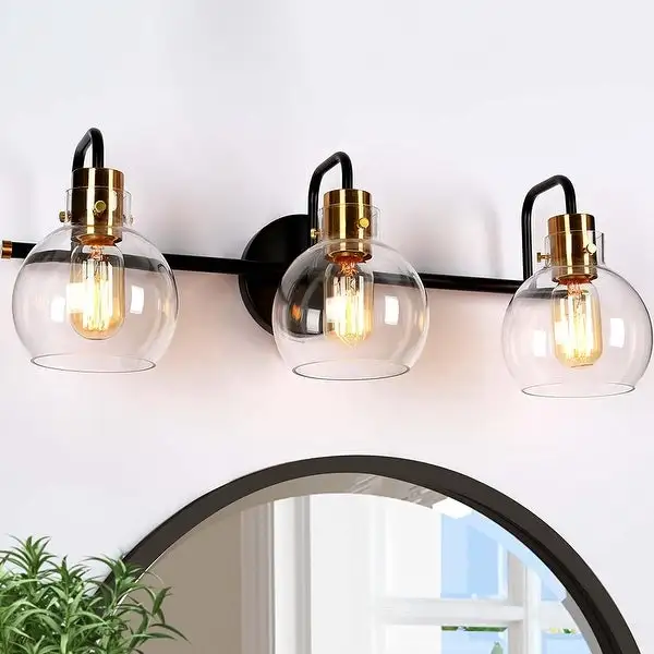 Modern 3-Light Bathroom Black Vanity Lights Globe Glass Wall Sconces - 23