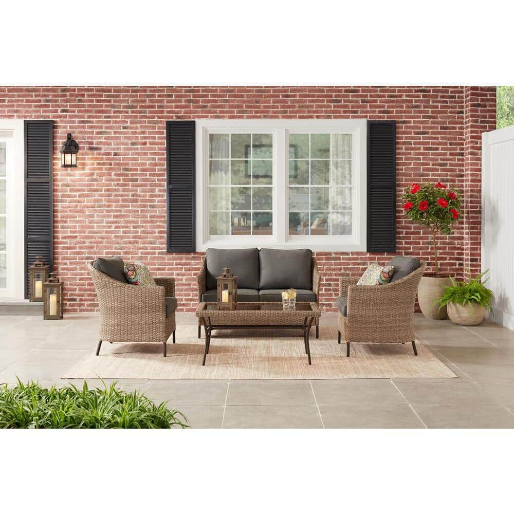 StyleWell Kendall Cove 4-Piece Steel Patio Conversation Outdoor Seating Set with Charcoal Cushions GT-11193-SRGSET