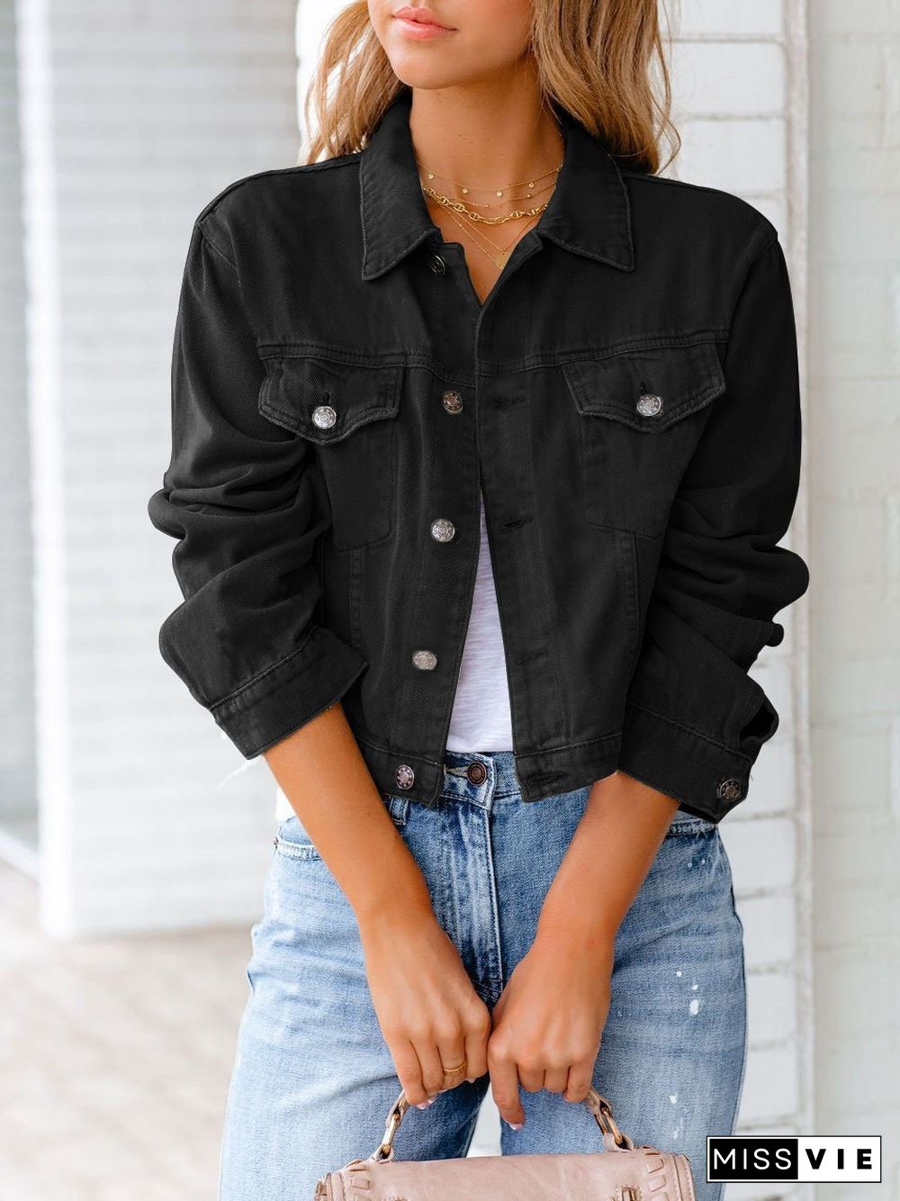 Women's Jackets Pocket Long Sleeve Denim Jacket