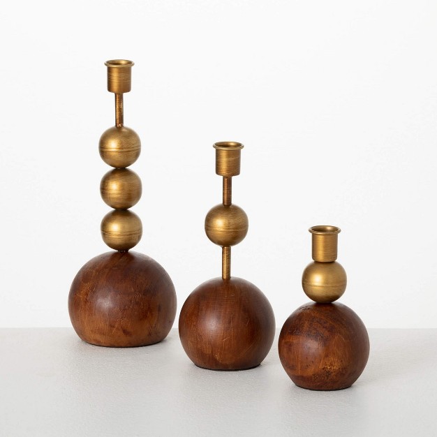 amp 5 5 quot Gold amp Wood Orb Candle Holders Set Of 3