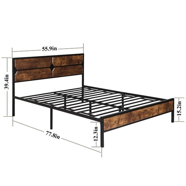 Taomika Industrial 3-pieces Bed with Wood Headboard and Square Nightstands Set - - 35162736