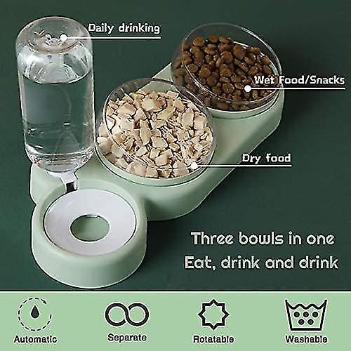 Double Raised Cat Bowl， 15 Tilt Anti-vomiting Cat Bowl 3-in-1 Automatic Water Storage Pet Bowl， Available(green)