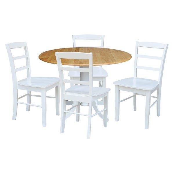 42 in. Drop Leaf Table with 4 Ladder Back Dining Chairs - 5 Piece Set