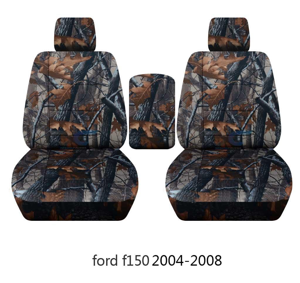 T124-Designcovers Compatible with 2004-2008 Ford F-150 Camouflage Truck Captains Chairs Seat Covers w Center Console and w/o Integrated Seat Belt: Camo Gray Real Tree