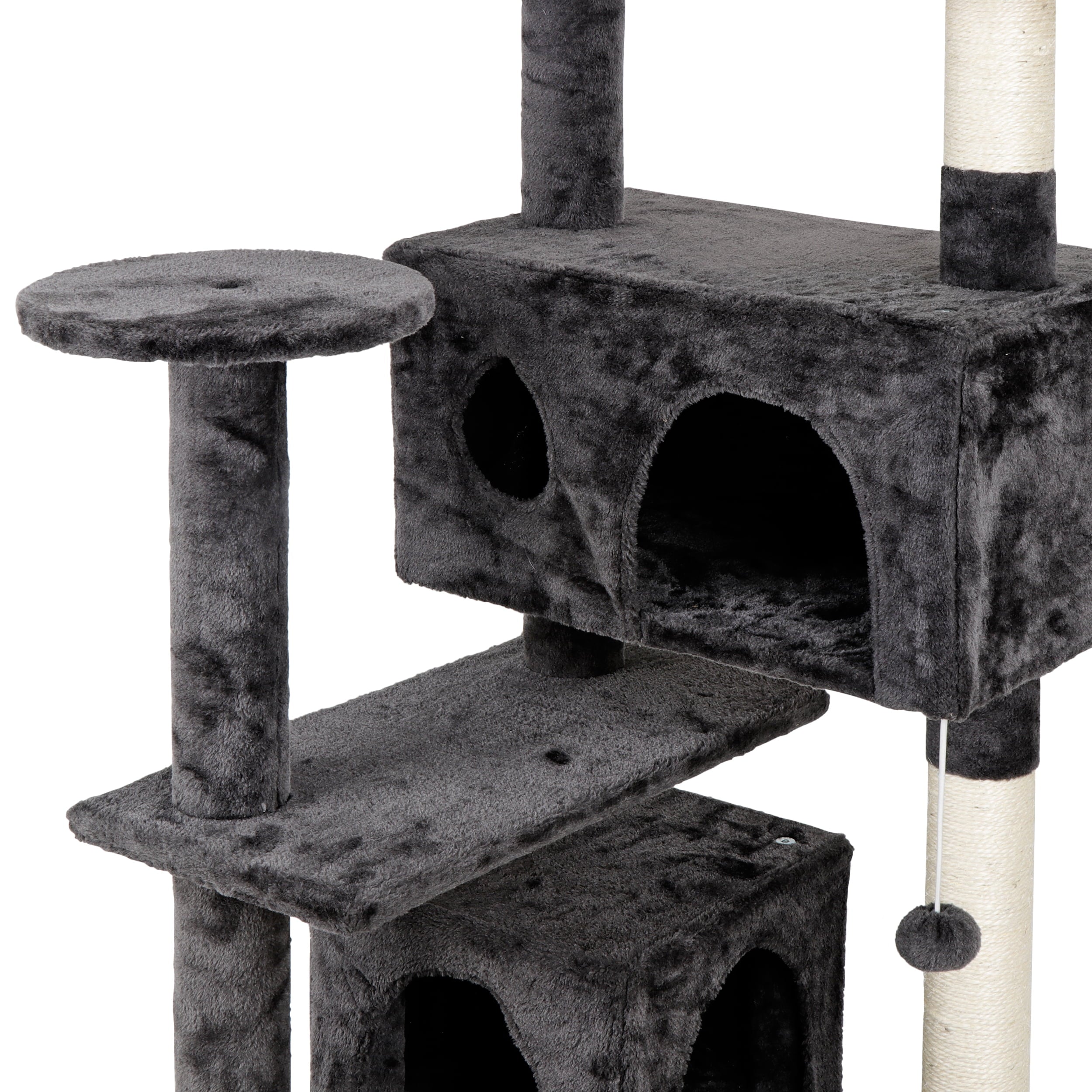 HomGarden 53'' Cat Tree Cat Tower Condo W/Scratching Posts， Kitten Play House Dark Gray