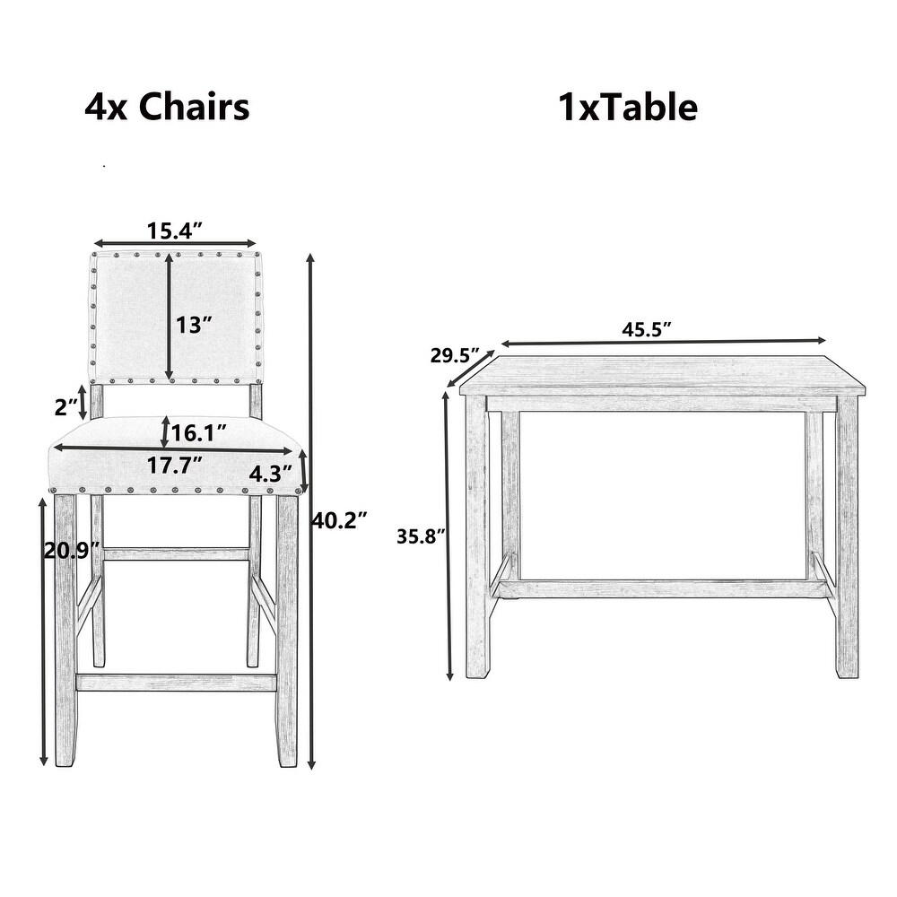 5 Piece Counter Height Dining Table Set with 4 Upholstered Chairs