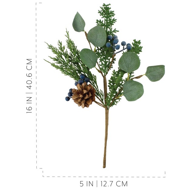 Auldhome Design 16in Blue Berry Greenery Picks; Juniper Tree Floral Picks For Christmas And Seasonal Decor