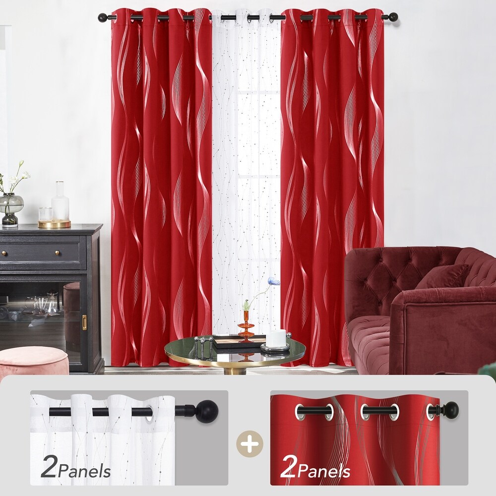 Deconovo Mix and Match Blackout and Sheer 4 Piece Wave Curtain Panel Set