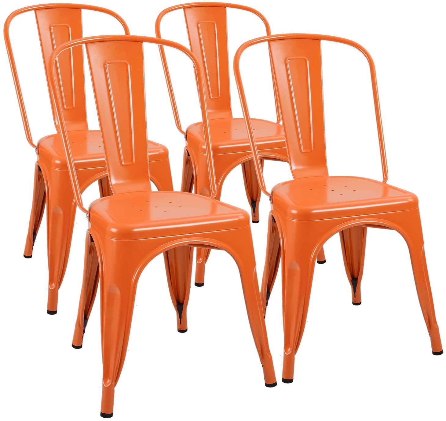 VINEEGO Metal Dining Chair Indoor-Outdoor Use Stackable Classic Trattoria Chair Fashion Dining Metal Side Chairs for Bistro Cafe Restaurant Set of 4 (Orange)