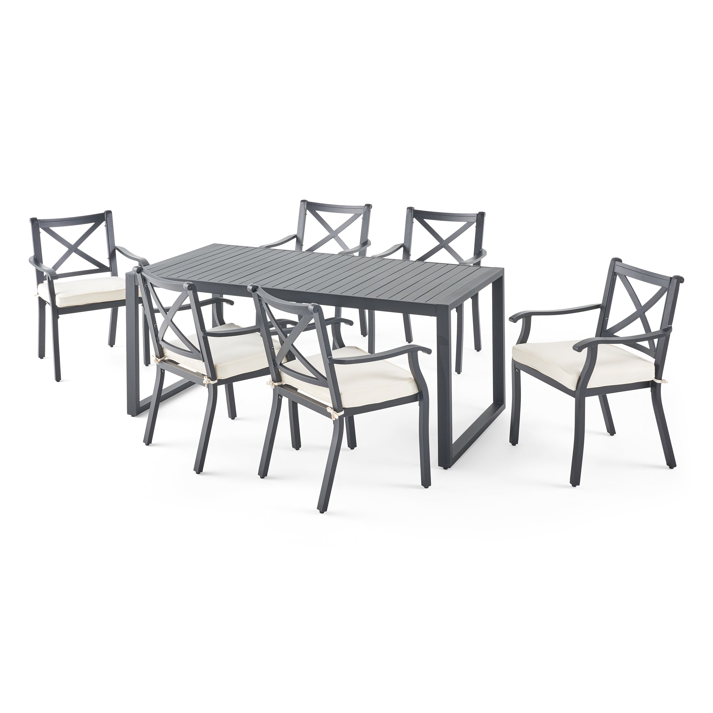 Nealie Outdoor 6 Seater Aluminum Dining Set