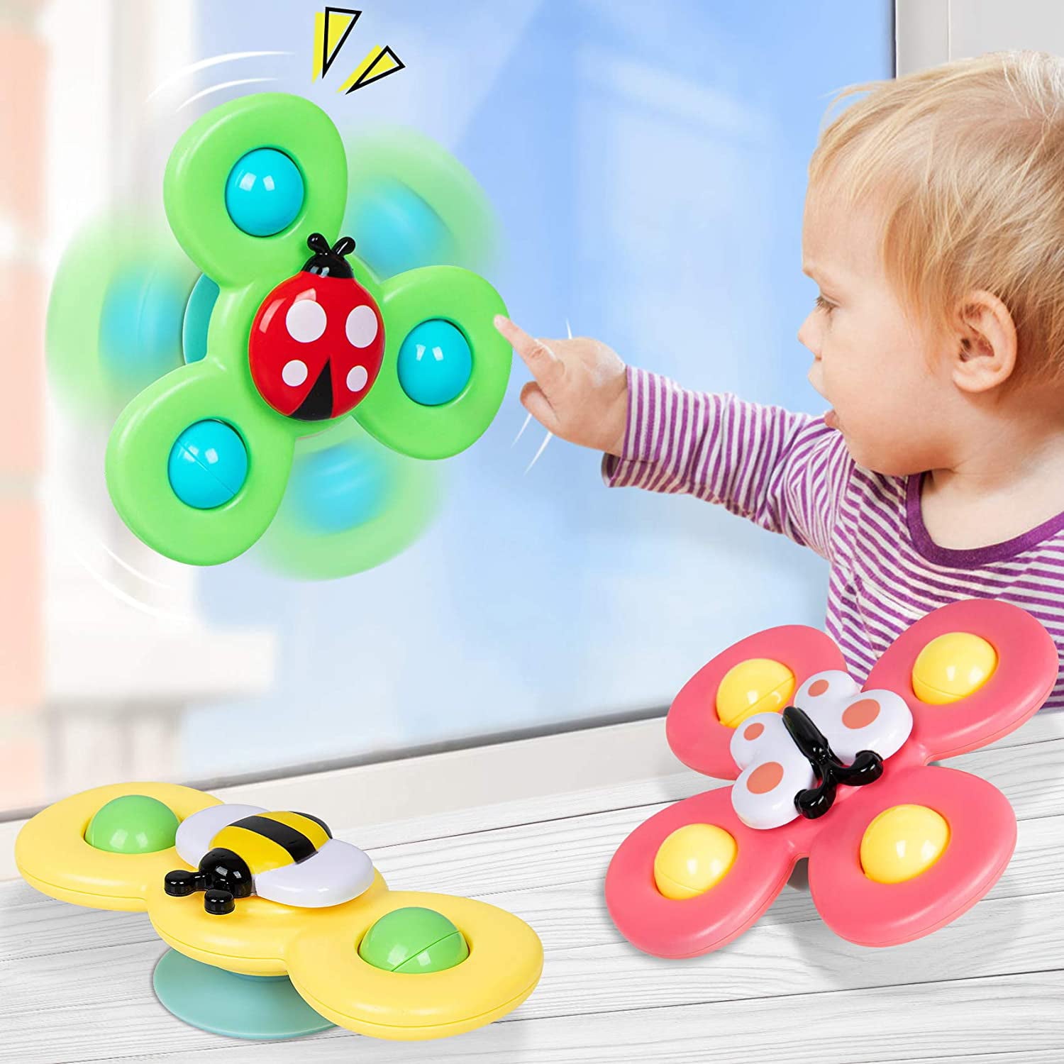 Suction Cup Spinner Toys， Infant Baby Children Toys 6-12-19 Months Baby Rattles Toy， Sensory Toys Bathtub Bath Toys Spinning Toy for Toddler