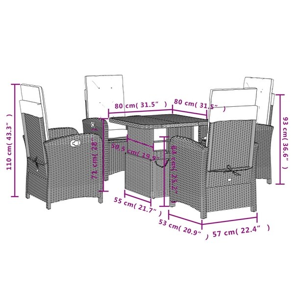 vidaXL Patio Dining Set with Cushions Outdoor Seating Gray Poly Rattan