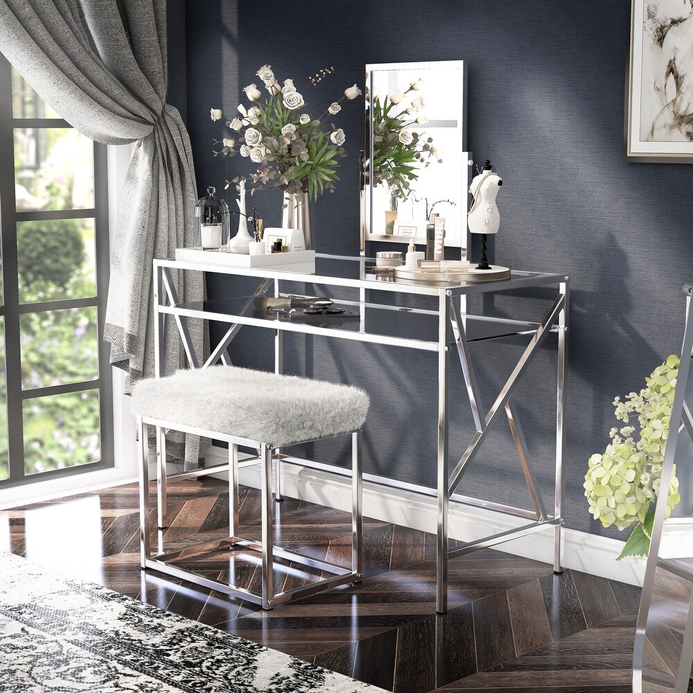 DH LUX Glam Glass Vanity Table and Stool Set by Denhour