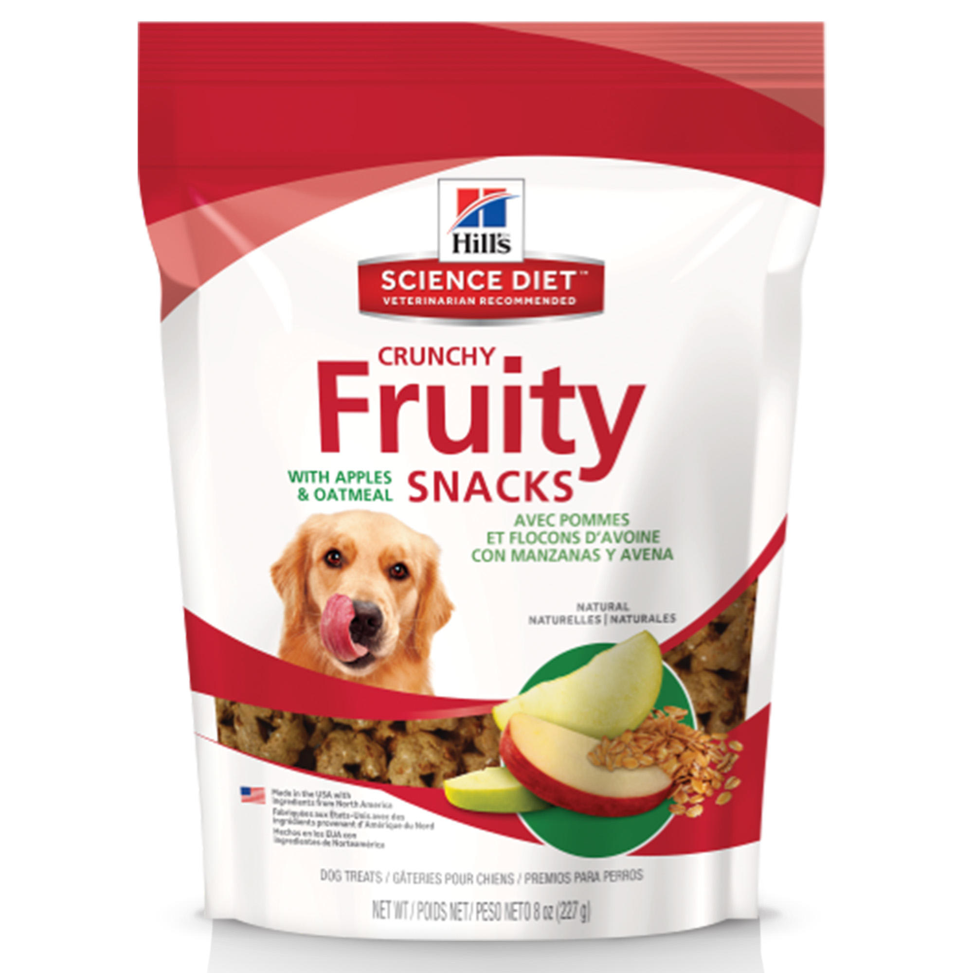 HILL'S Natural Fruity Snacks with Apples amp; Oatmeal， Crunchy Dog Treat， 8 oz.， Bag