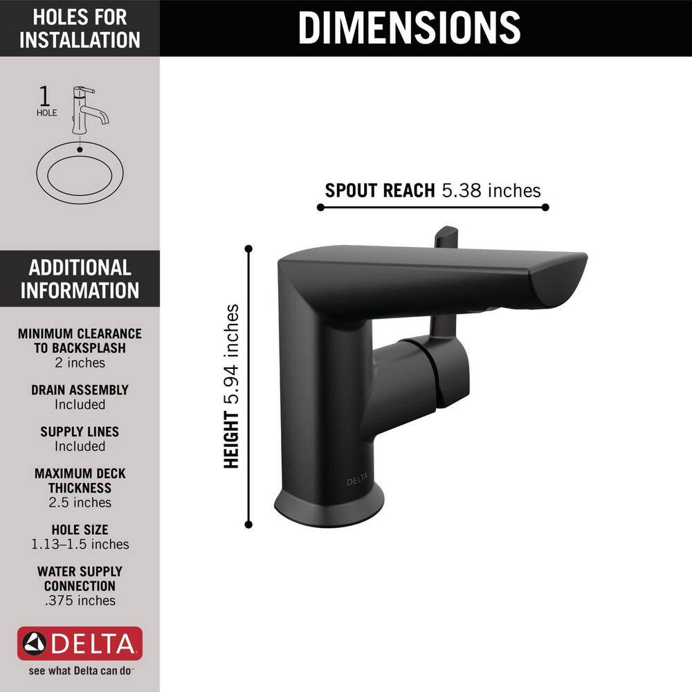 Delta Galeon Single Handle Single Hole Bathroom Faucet with Metal Pop-Up Assembly in Matte Black 572-BLMPU-DST