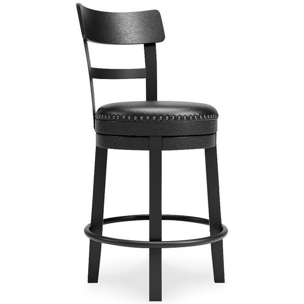 Swivel Barstool with Nailhead Trim and Leatherette Seat， Black - 16.75