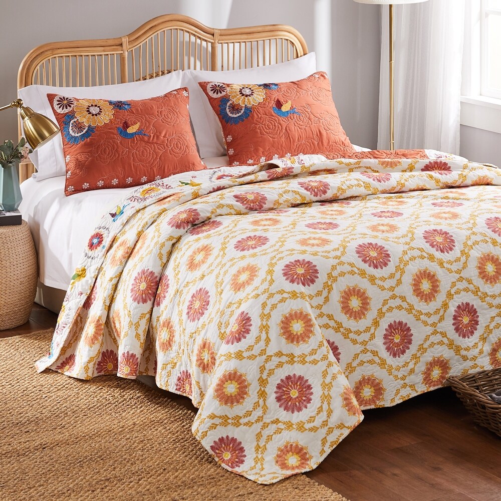 Barefoot Bungalow Topanga Orange Bohemian Floral Quilt Set