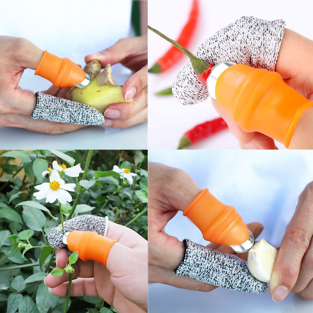 HOTBEST Garden Silicone Thumb Knife Picking Portable Fruit Vegetable Potted Harvesting Plants Trim Set with Separator Finger Protectors Vegetable Gardening Tools