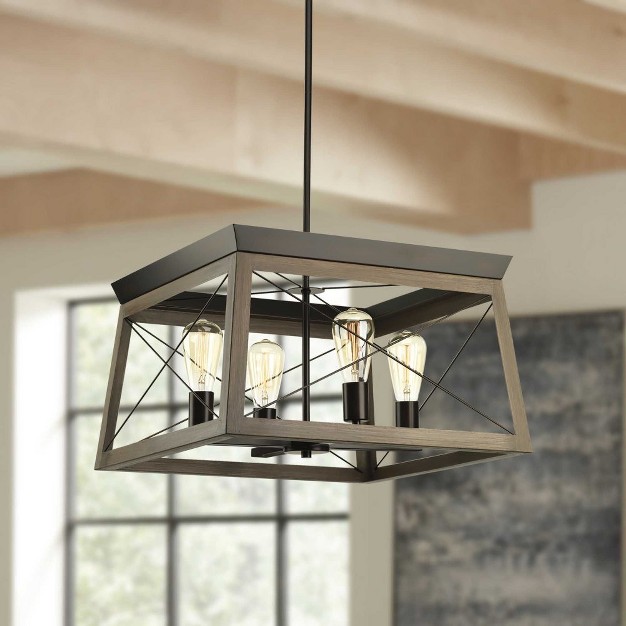 Progress Lighting Briarwood 4 light Chandelier Ceruse Black Oak X brace Design Faux Wood Frame