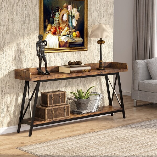 70.9 inch Long and Narrow Console Table Behind Sofa Couch， Rustic Brown Entry Table