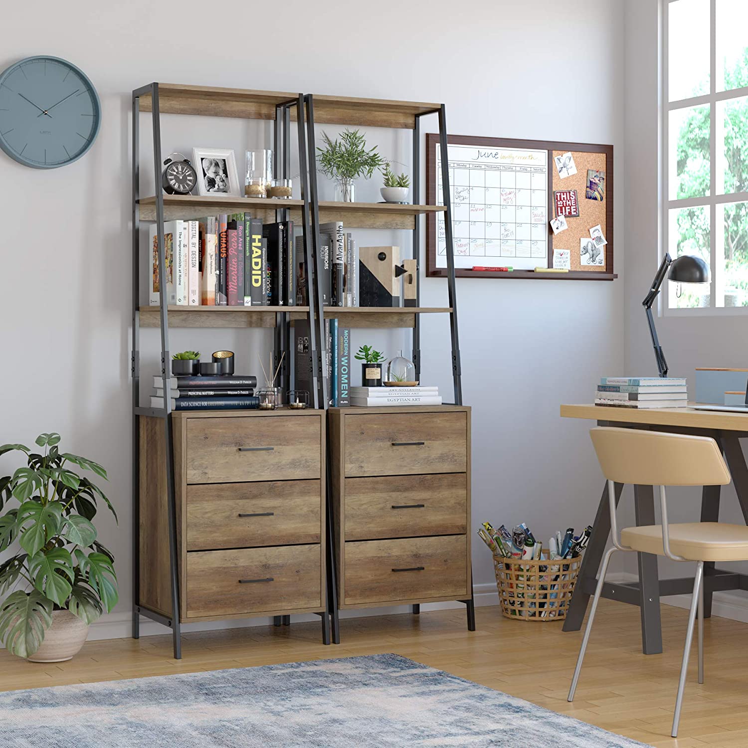 Bookcase with Storage, Bookshelf with 3 Fabric Storage Drawers, Display Shelf for Living Room, Study Room