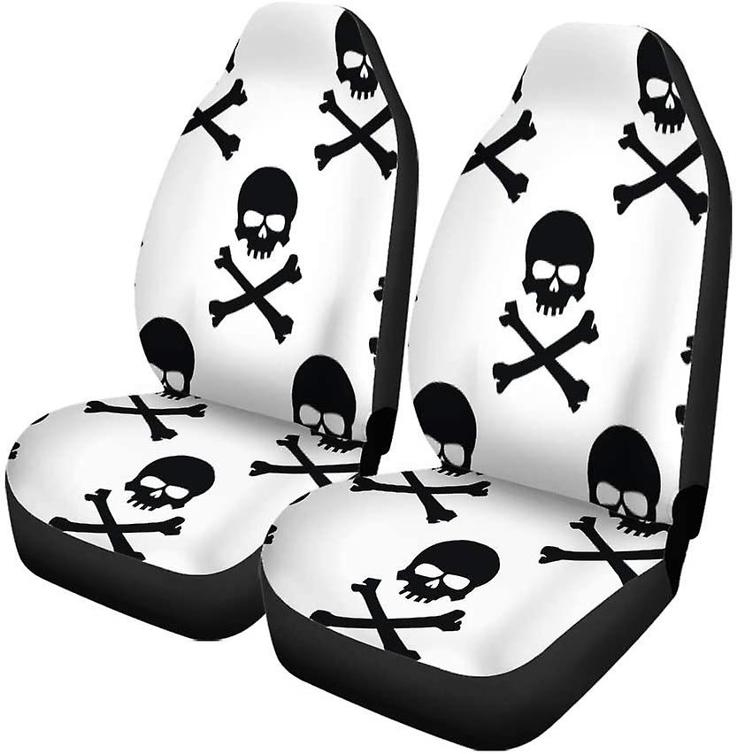 Set Of 2 Car Seat Covers Crossbones Black And White Skulls Danger Dead Death Universal Auto Front Seats Protector Fits