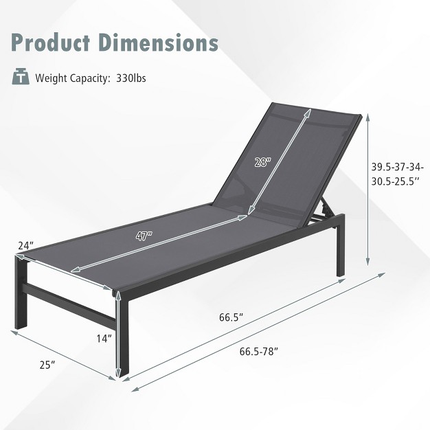 Costway 2 Pcs 6 position Lounge Chair Chaise Aluminium Adjust Recliner