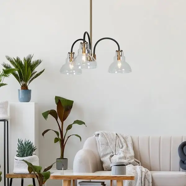 Modern Black Gold 3-light Chandelier Glass Barn Island Pendant Lighting - D18