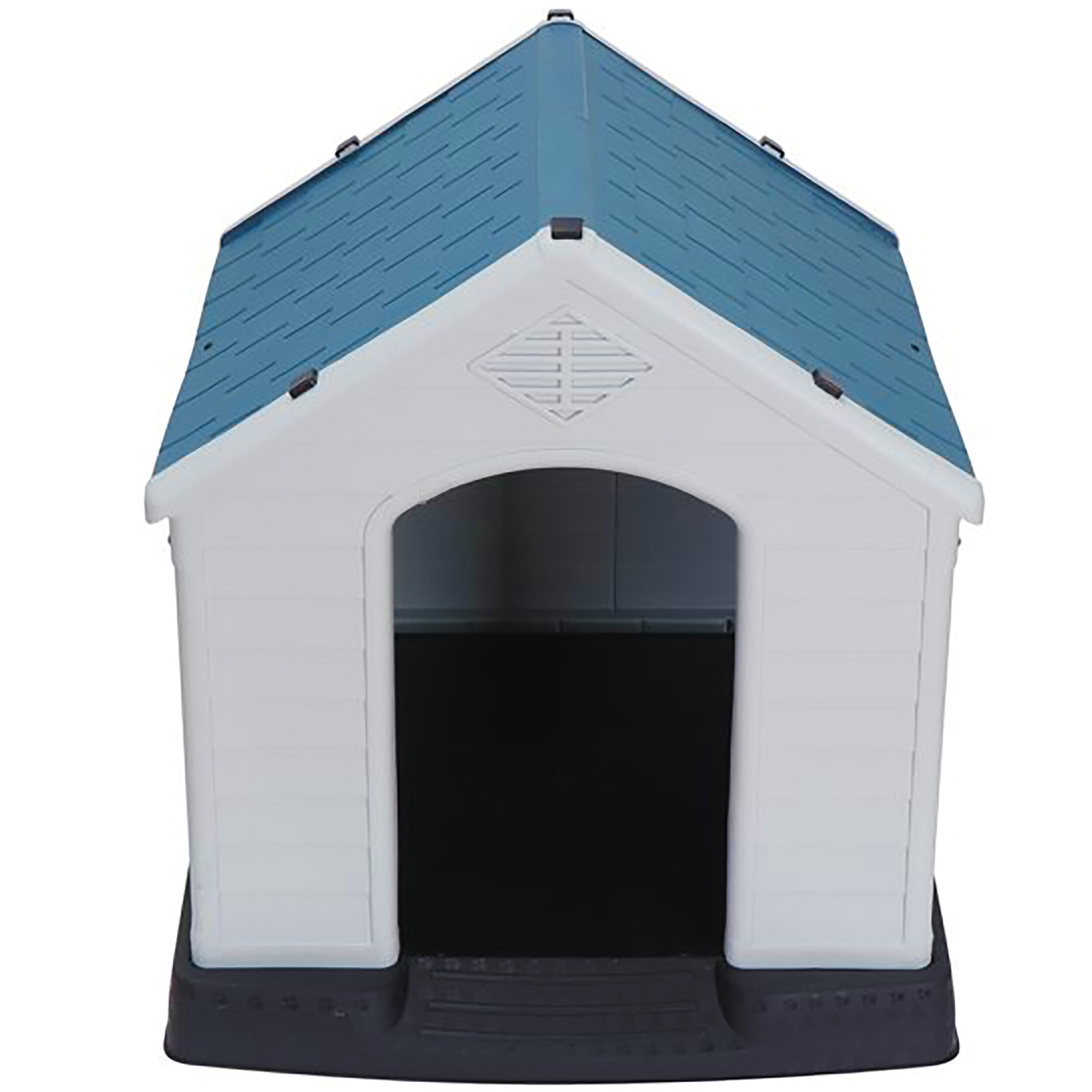 ZENY Plastic Indoor Outdoor Dog House Medium Pet Doghouse White， Blue Roof