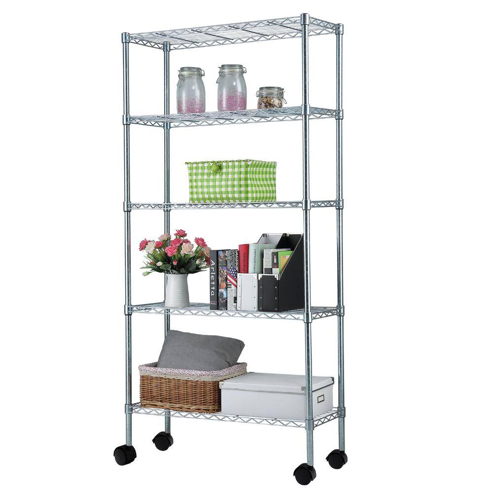 Karl home Silver 5-Tier Heavy Duty Metal Freestanding Garage Storage Shelving Unit (13.78 in. W x 65 in. H x 35.43 in. D) 302992573358