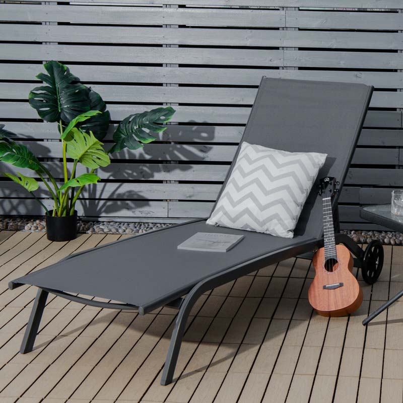 Quick-Drying Outdoor Chaise Lounge Chair with Wheels, 6-Position Patio Beach Pool Lounge Chair Lawn Sun Lounger