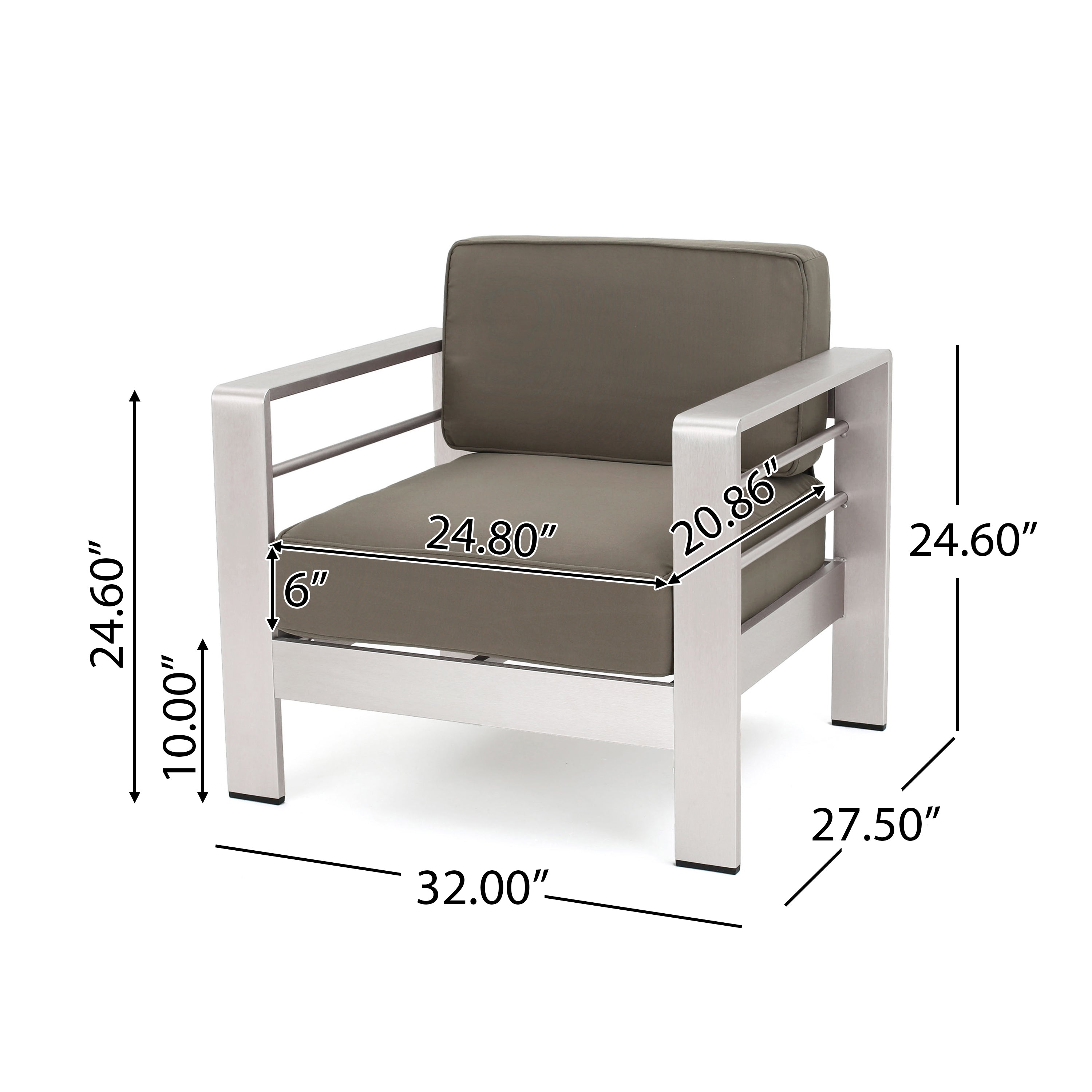 Zona Outdoor Aluminum Club Chairs and Faux Wood Side Table Set with Cushions