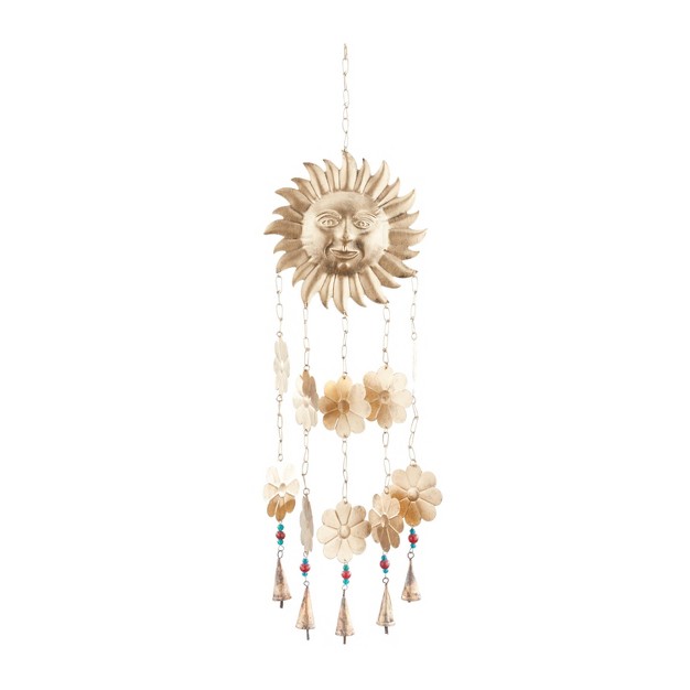 X 11 quot Eclectic Metal Sun And Flowers Windchime Gold blue red Olivia amp May