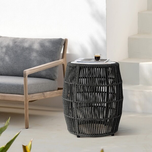 Emory Modern Rope and Stone Indoor Outdoor Garden Stool Side Table