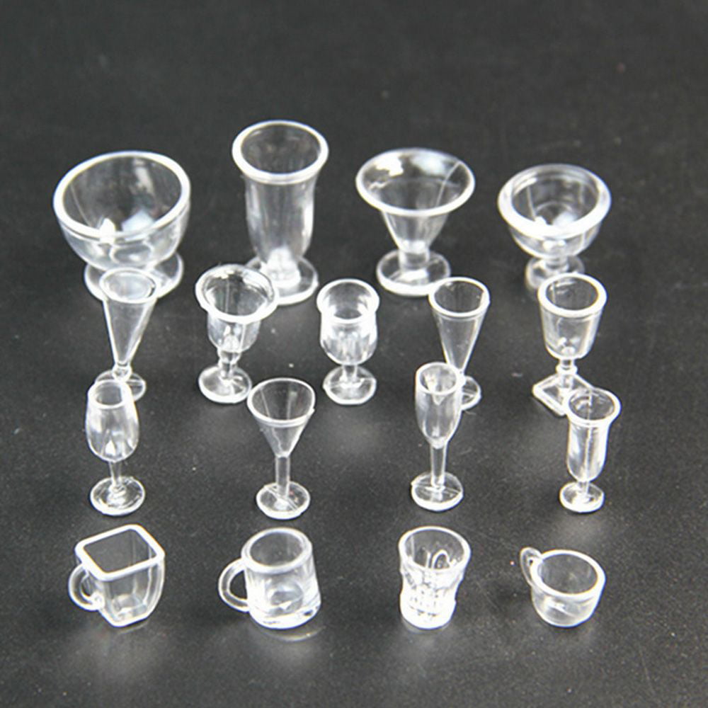 17PCS/Set Acrylic Dollhouse Accessories Plastic Model Doll Kitchen Miniatures Goblet Mini Cup Simulation Cookware Ice Cream Bowl