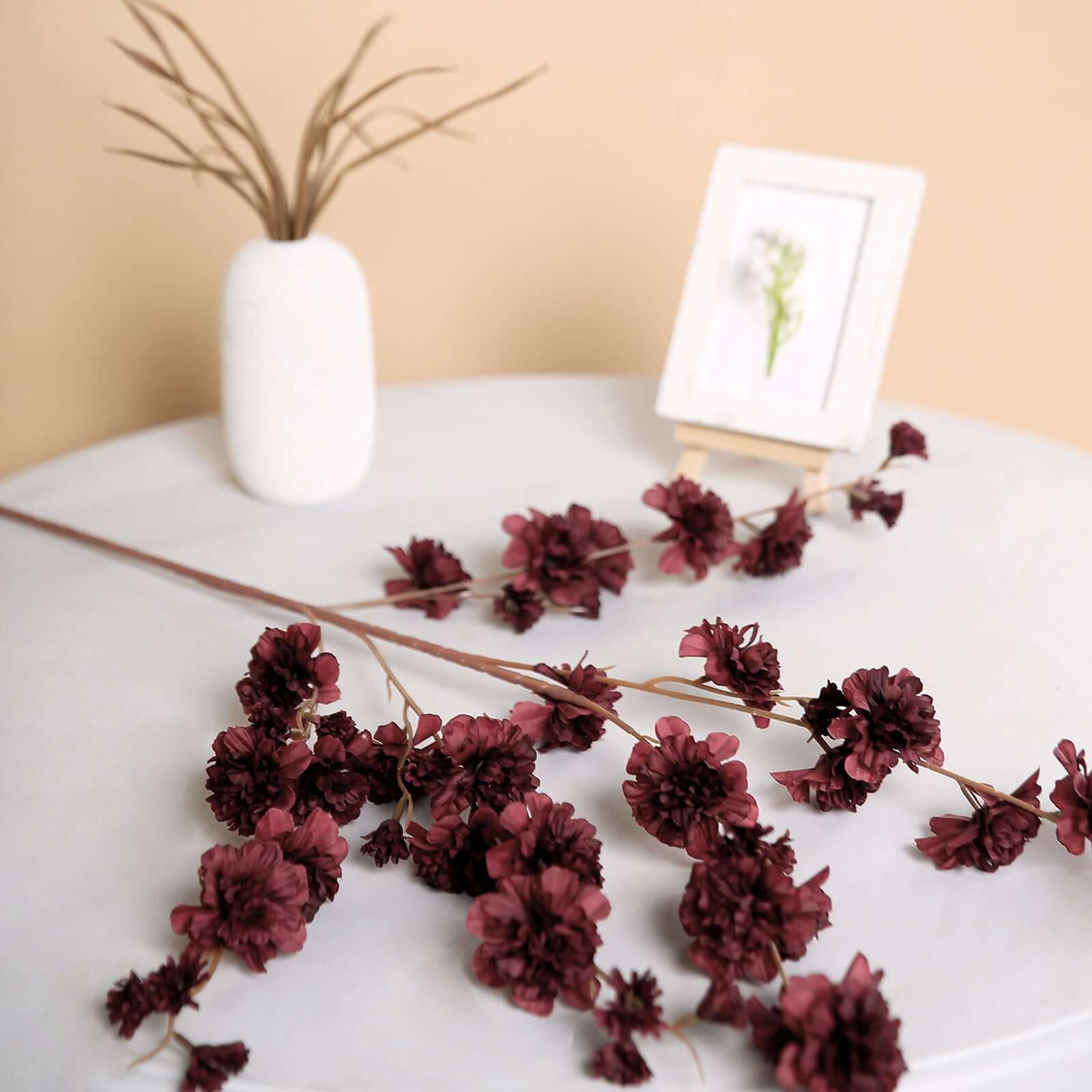 2 Branches Burgundy Artificial Silk Carnation Flower Stems 42