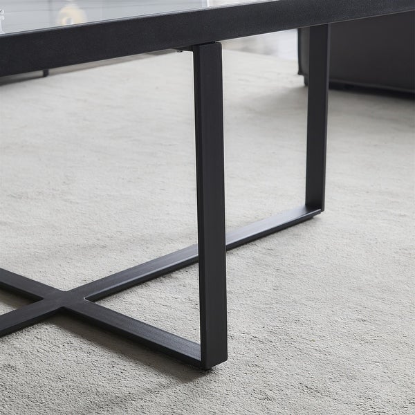 End Table Coffee Table， Black Metal Frame with Sintered Stone Tabletop